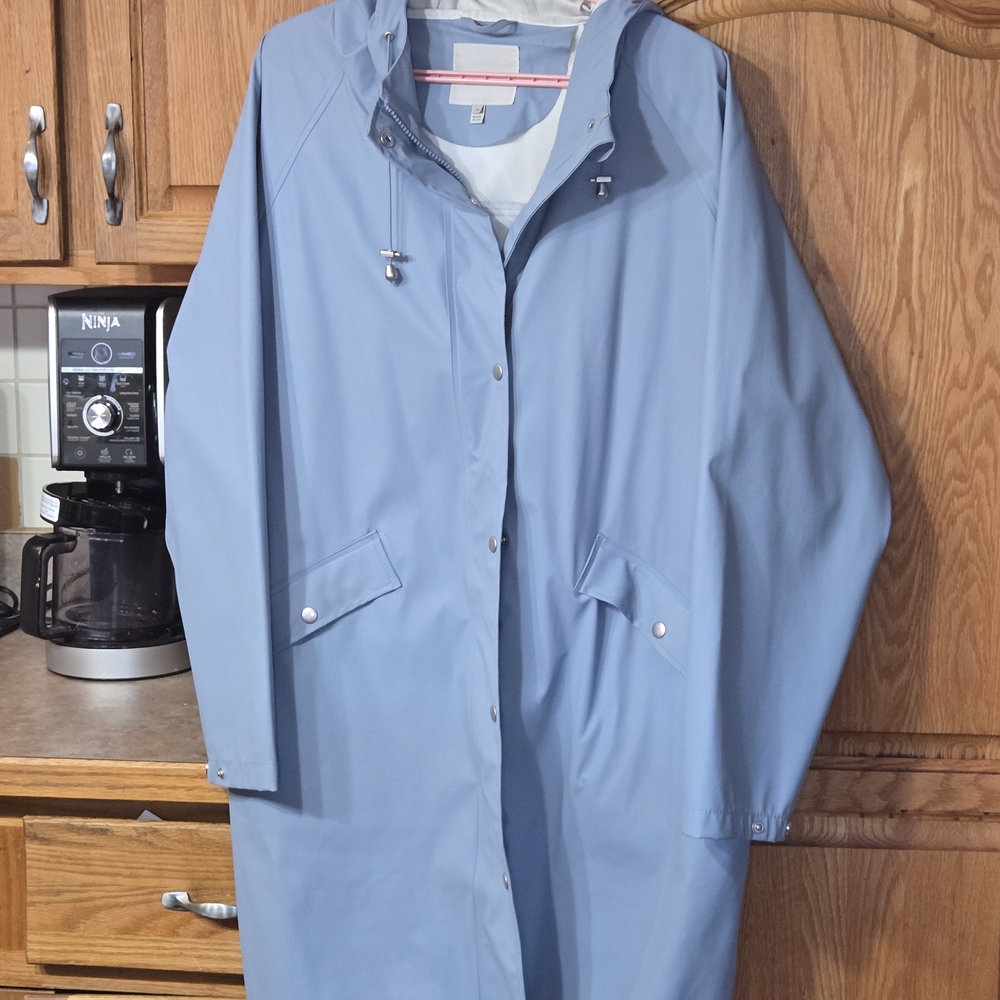 Elegant Blue Hooded Trench Coat